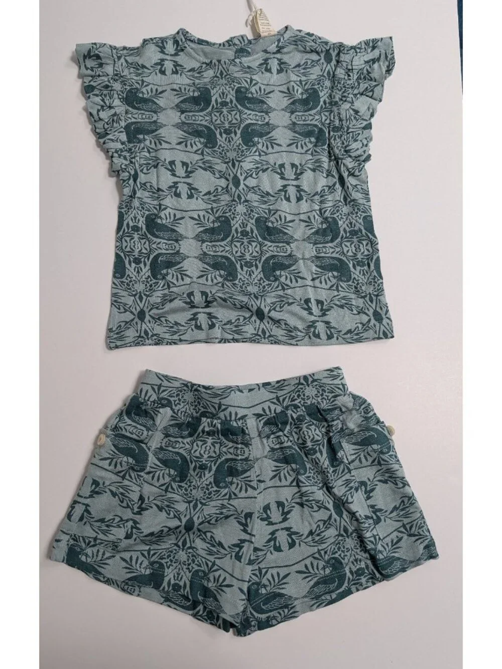 Kate Quinn Modal 2T Teal Bird Nouveau  Flutter Sleeve Tee Pocket Shorts Set